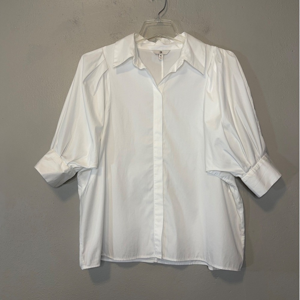 Banana Republic Womens XL White Puff Sleeve Poplin Button Down Blouse Shirt Top